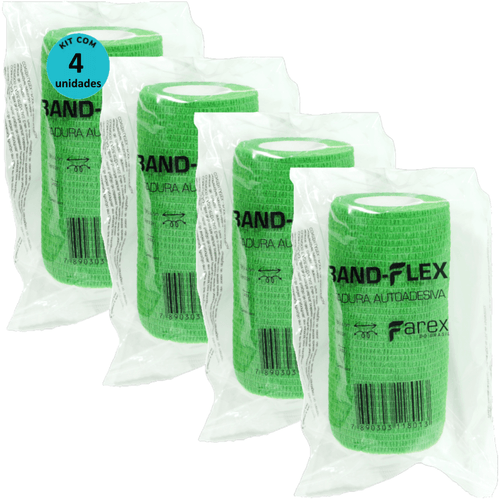 Atadura 10cm Verde Band-Flex Autoadesiva Para Animais Farex Kit Com 4